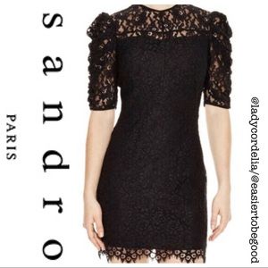 Sandro Puff Sleeve Black Lace Chelsea Dress- 2/M